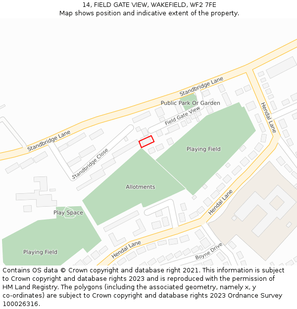 14, FIELD GATE VIEW, WAKEFIELD, WF2 7FE: Location map and indicative extent of plot