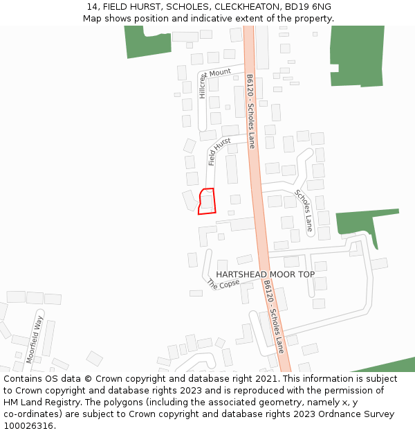 14, FIELD HURST, SCHOLES, CLECKHEATON, BD19 6NG: Location map and indicative extent of plot