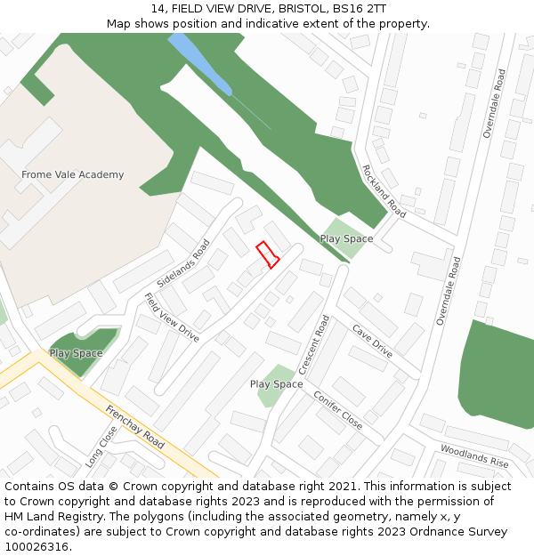 14, FIELD VIEW DRIVE, BRISTOL, BS16 2TT: Location map and indicative extent of plot