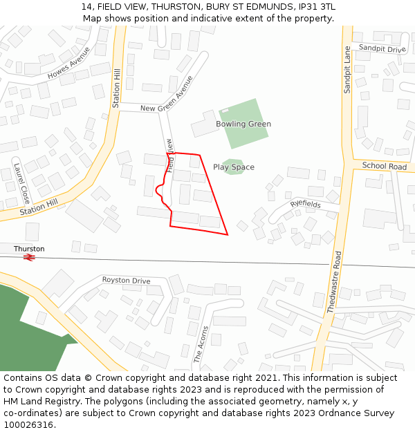 14, FIELD VIEW, THURSTON, BURY ST EDMUNDS, IP31 3TL: Location map and indicative extent of plot