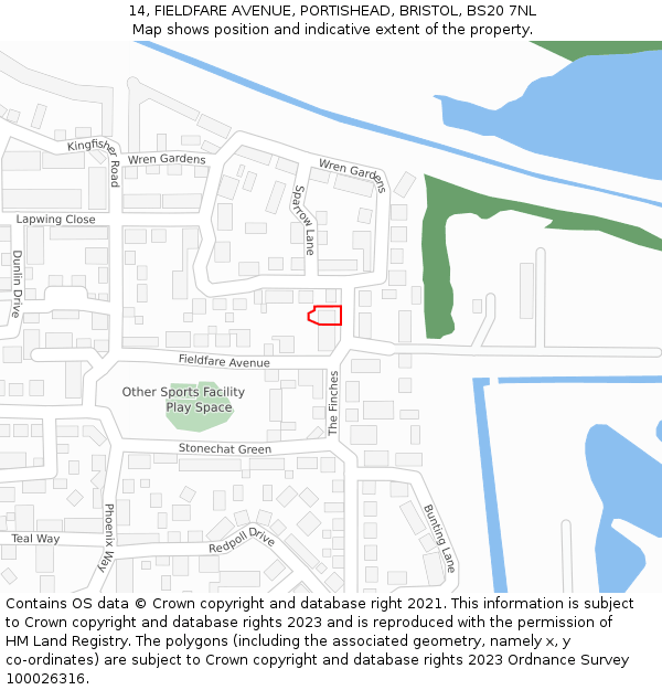 14, FIELDFARE AVENUE, PORTISHEAD, BRISTOL, BS20 7NL: Location map and indicative extent of plot