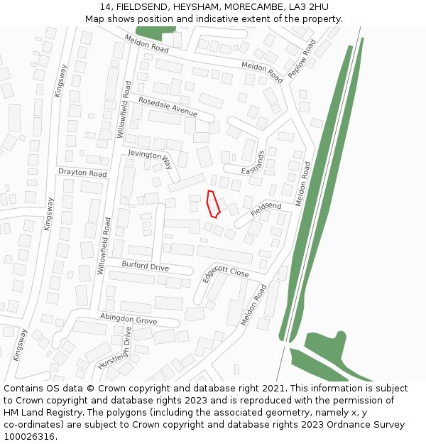 14, FIELDSEND, HEYSHAM, MORECAMBE, LA3 2HU: Location map and indicative extent of plot
