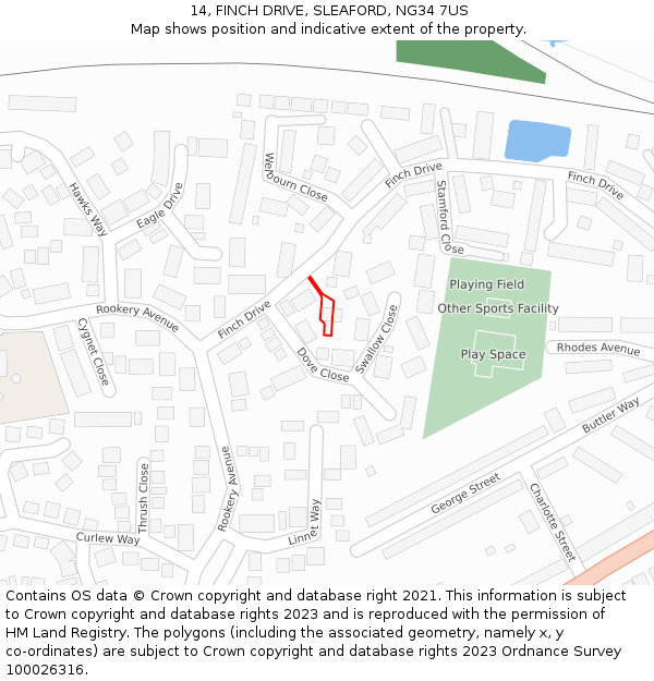 14, FINCH DRIVE, SLEAFORD, NG34 7US: Location map and indicative extent of plot