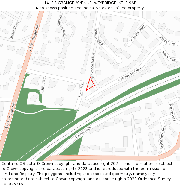 14, FIR GRANGE AVENUE, WEYBRIDGE, KT13 9AR: Location map and indicative extent of plot