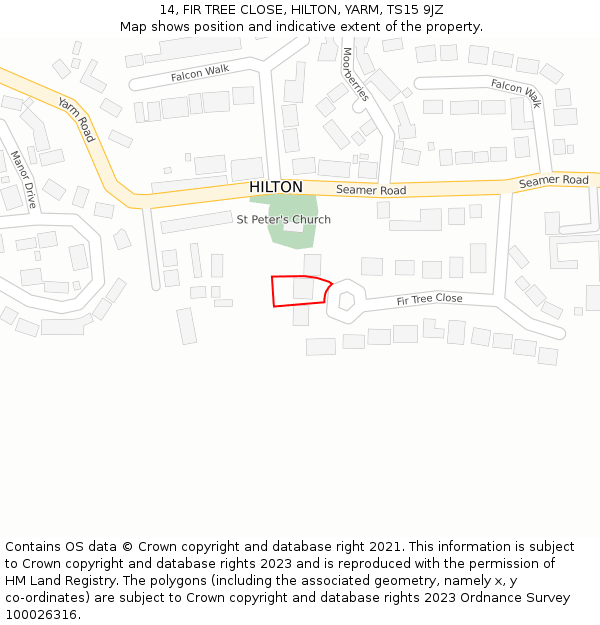 14, FIR TREE CLOSE, HILTON, YARM, TS15 9JZ: Location map and indicative extent of plot