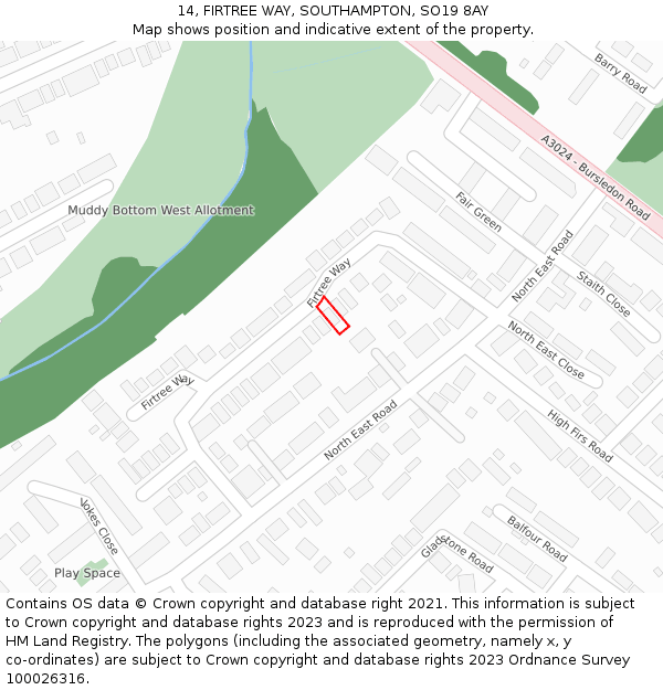 14, FIRTREE WAY, SOUTHAMPTON, SO19 8AY: Location map and indicative extent of plot