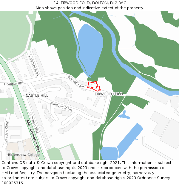 14, FIRWOOD FOLD, BOLTON, BL2 3AG: Location map and indicative extent of plot