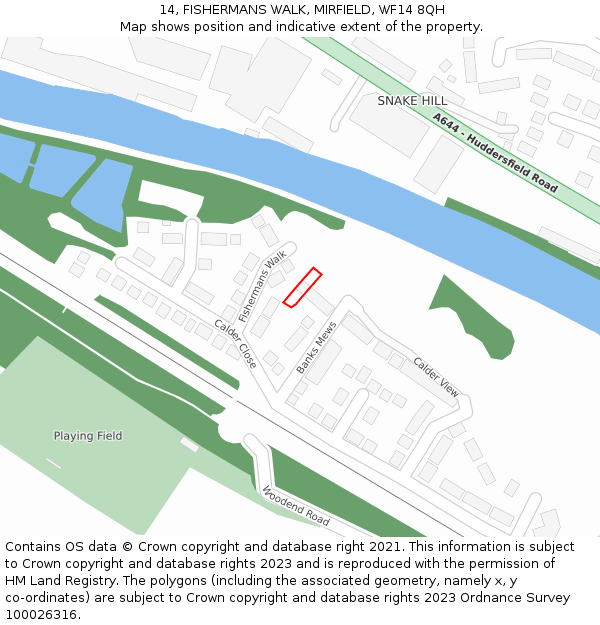 14, FISHERMANS WALK, MIRFIELD, WF14 8QH: Location map and indicative extent of plot