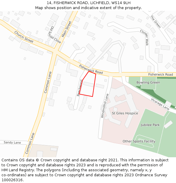 14, FISHERWICK ROAD, LICHFIELD, WS14 9LH: Location map and indicative extent of plot