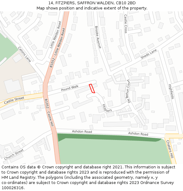 14, FITZPIERS, SAFFRON WALDEN, CB10 2BD: Location map and indicative extent of plot