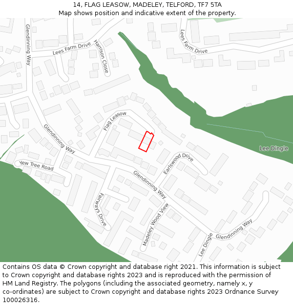 14, FLAG LEASOW, MADELEY, TELFORD, TF7 5TA: Location map and indicative extent of plot