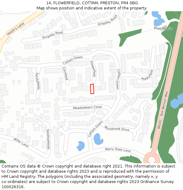 14, FLOWERFIELD, COTTAM, PRESTON, PR4 0BG: Location map and indicative extent of plot