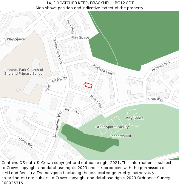 14, FLYCATCHER KEEP, BRACKNELL, RG12 8DT: Location map and indicative extent of plot