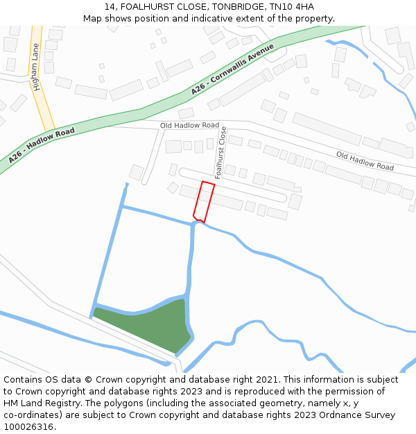 14, FOALHURST CLOSE, TONBRIDGE, TN10 4HA: Location map and indicative extent of plot