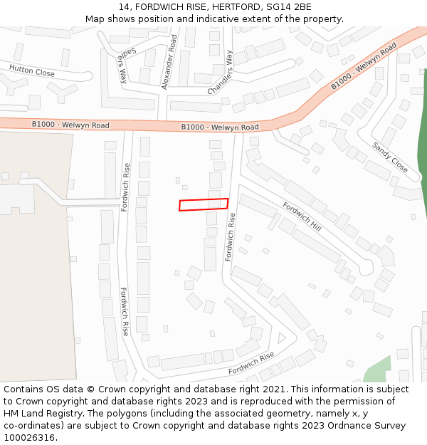 14, FORDWICH RISE, HERTFORD, SG14 2BE: Location map and indicative extent of plot