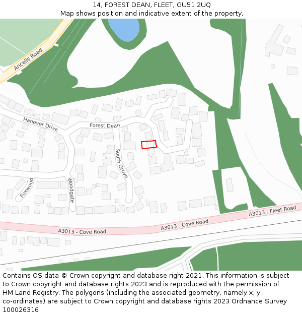 14, FOREST DEAN, FLEET, GU51 2UQ: Location map and indicative extent of plot