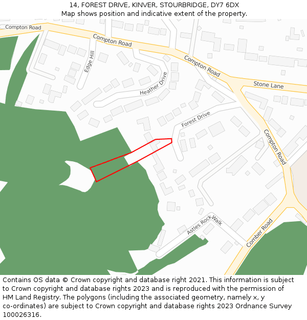 14, FOREST DRIVE, KINVER, STOURBRIDGE, DY7 6DX: Location map and indicative extent of plot