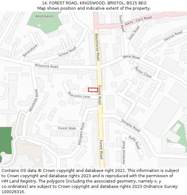 14, FOREST ROAD, KINGSWOOD, BRISTOL, BS15 8EG: Location map and indicative extent of plot