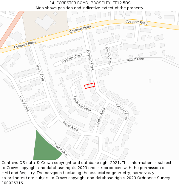 14, FORESTER ROAD, BROSELEY, TF12 5BS: Location map and indicative extent of plot