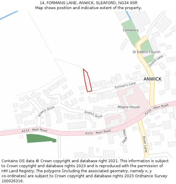 14, FORMANS LANE, ANWICK, SLEAFORD, NG34 9SR: Location map and indicative extent of plot