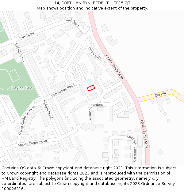 14, FORTH AN RYN, REDRUTH, TR15 2JT: Location map and indicative extent of plot