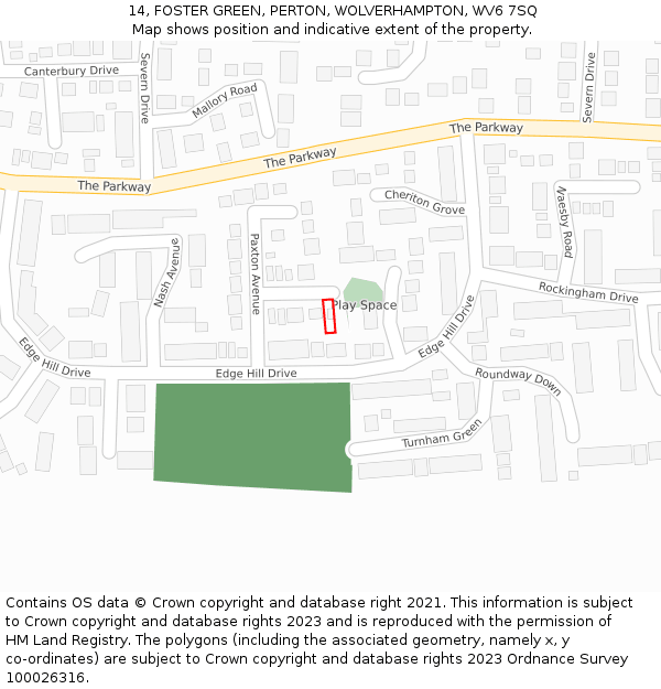 14, FOSTER GREEN, PERTON, WOLVERHAMPTON, WV6 7SQ: Location map and indicative extent of plot