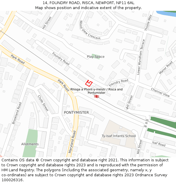 14, FOUNDRY ROAD, RISCA, NEWPORT, NP11 6AL: Location map and indicative extent of plot