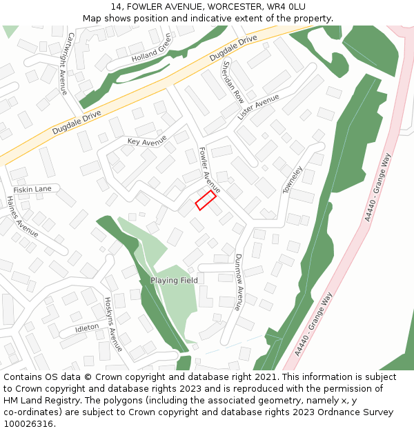 14, FOWLER AVENUE, WORCESTER, WR4 0LU: Location map and indicative extent of plot