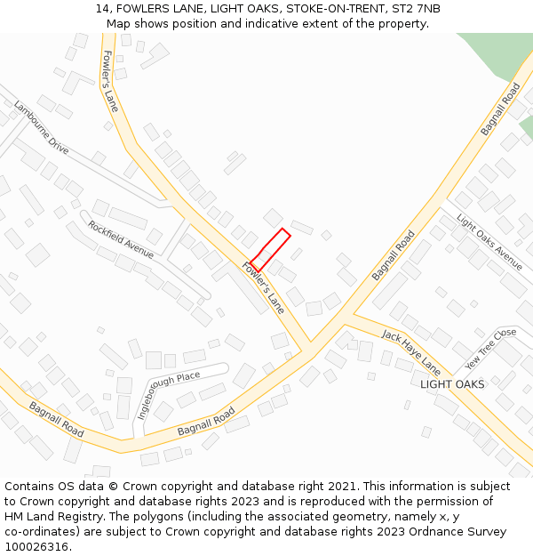 14, FOWLERS LANE, LIGHT OAKS, STOKE-ON-TRENT, ST2 7NB: Location map and indicative extent of plot