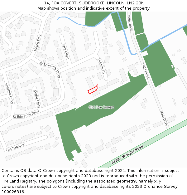 14, FOX COVERT, SUDBROOKE, LINCOLN, LN2 2BN: Location map and indicative extent of plot