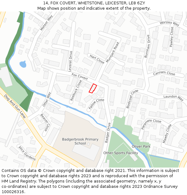 14, FOX COVERT, WHETSTONE, LEICESTER, LE8 6ZY: Location map and indicative extent of plot