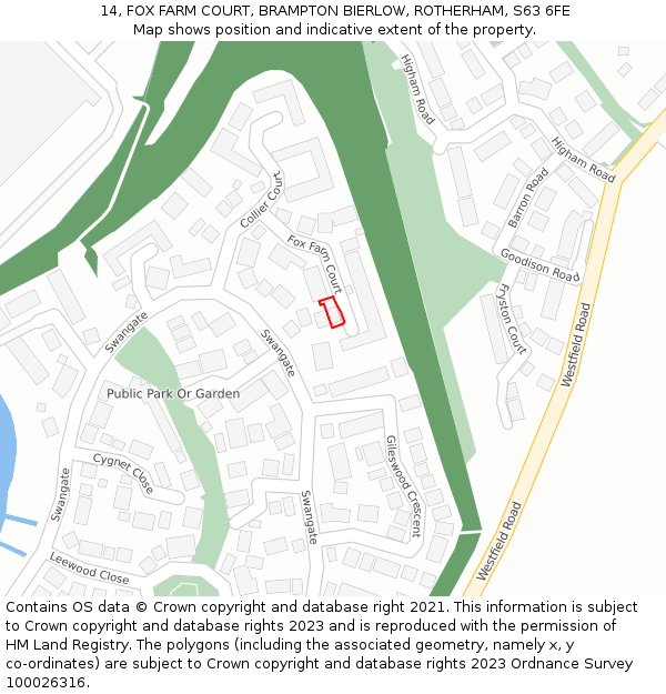 14, FOX FARM COURT, BRAMPTON BIERLOW, ROTHERHAM, S63 6FE: Location map and indicative extent of plot