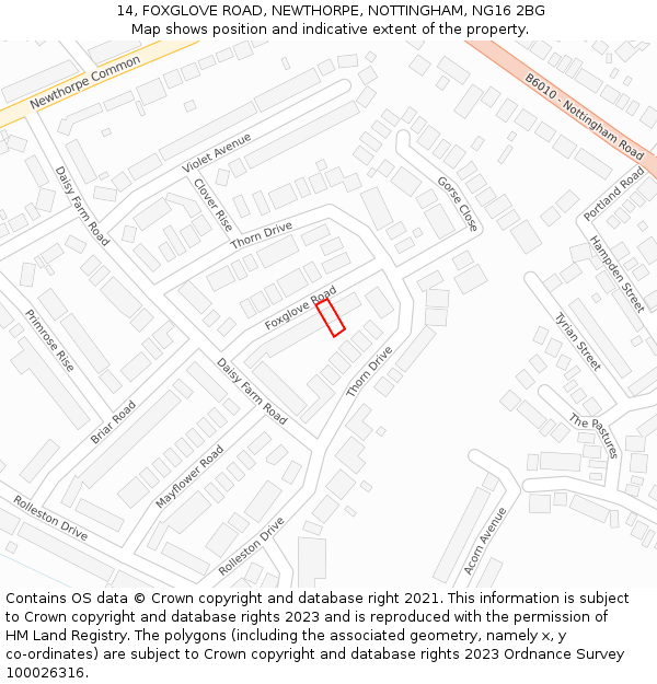 14, FOXGLOVE ROAD, NEWTHORPE, NOTTINGHAM, NG16 2BG: Location map and indicative extent of plot