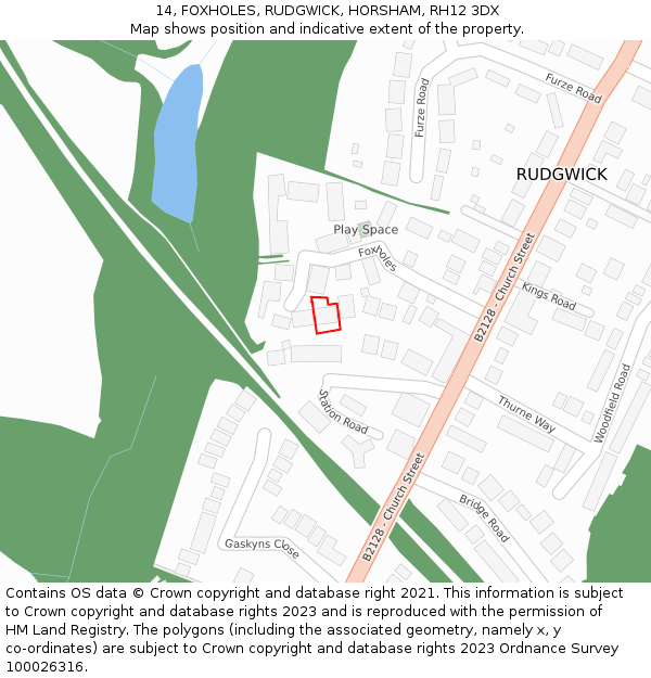 14, FOXHOLES, RUDGWICK, HORSHAM, RH12 3DX: Location map and indicative extent of plot