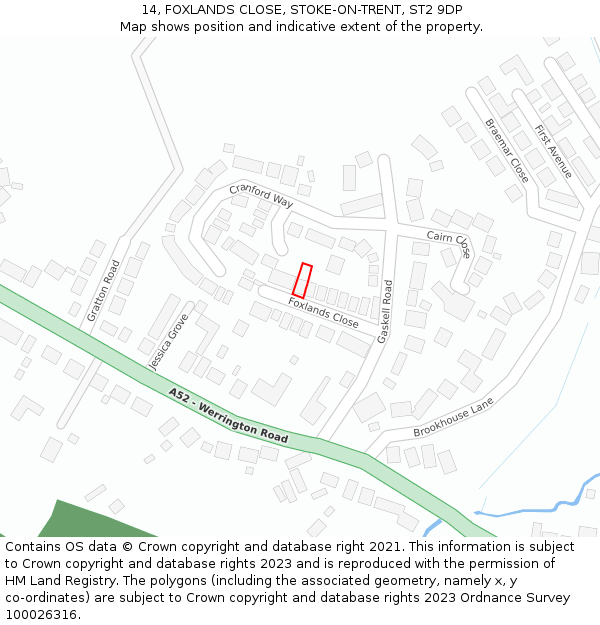 14, FOXLANDS CLOSE, STOKE-ON-TRENT, ST2 9DP: Location map and indicative extent of plot