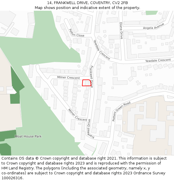 14, FRANKWELL DRIVE, COVENTRY, CV2 2FB: Location map and indicative extent of plot