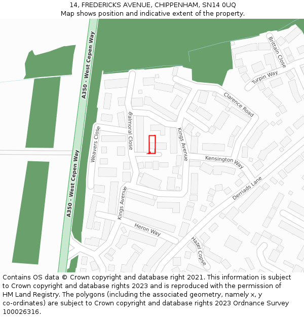 14, FREDERICKS AVENUE, CHIPPENHAM, SN14 0UQ: Location map and indicative extent of plot