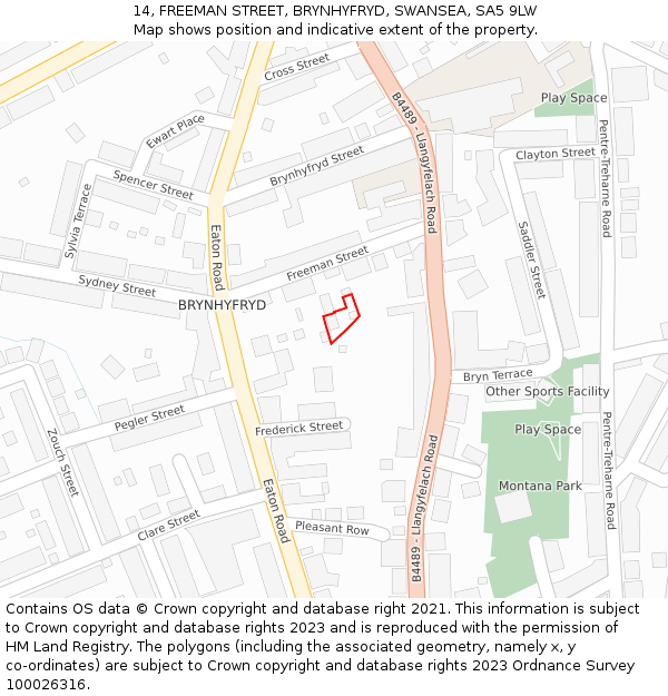 14, FREEMAN STREET, BRYNHYFRYD, SWANSEA, SA5 9LW: Location map and indicative extent of plot
