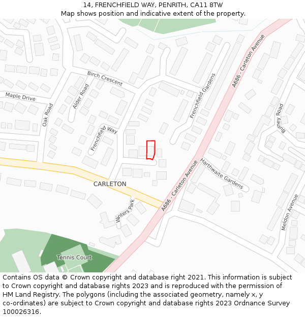 14, FRENCHFIELD WAY, PENRITH, CA11 8TW: Location map and indicative extent of plot