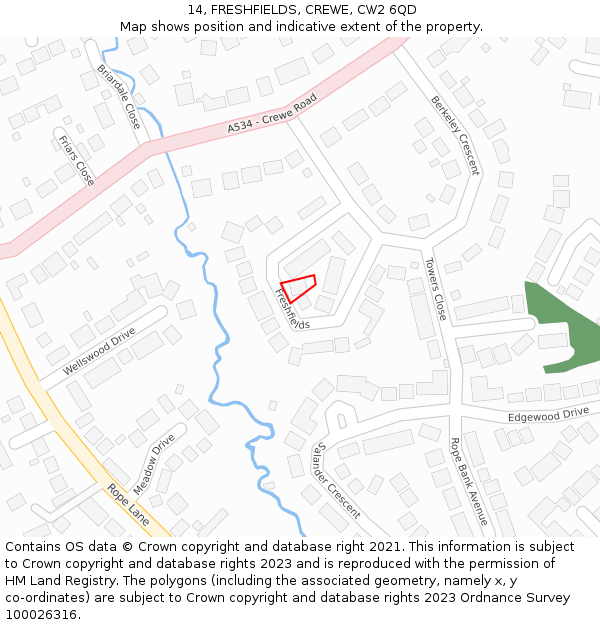 14, FRESHFIELDS, CREWE, CW2 6QD: Location map and indicative extent of plot