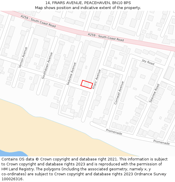 14, FRIARS AVENUE, PEACEHAVEN, BN10 8PS: Location map and indicative extent of plot