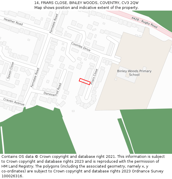 14, FRIARS CLOSE, BINLEY WOODS, COVENTRY, CV3 2QW: Location map and indicative extent of plot
