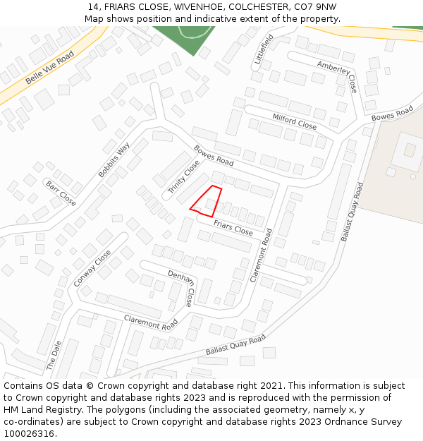 14, FRIARS CLOSE, WIVENHOE, COLCHESTER, CO7 9NW: Location map and indicative extent of plot