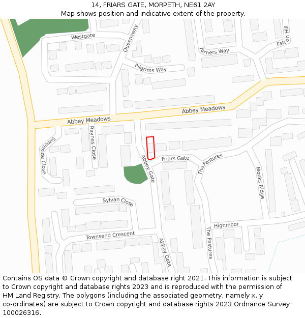 14, FRIARS GATE, MORPETH, NE61 2AY: Location map and indicative extent of plot