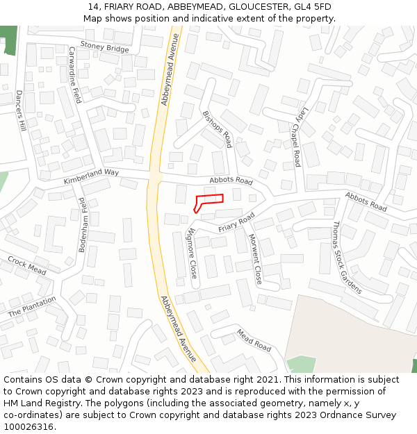 14, FRIARY ROAD, ABBEYMEAD, GLOUCESTER, GL4 5FD: Location map and indicative extent of plot