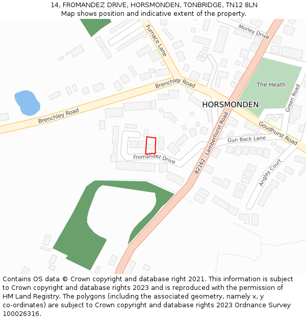 14, FROMANDEZ DRIVE, HORSMONDEN, TONBRIDGE, TN12 8LN: Location map and indicative extent of plot