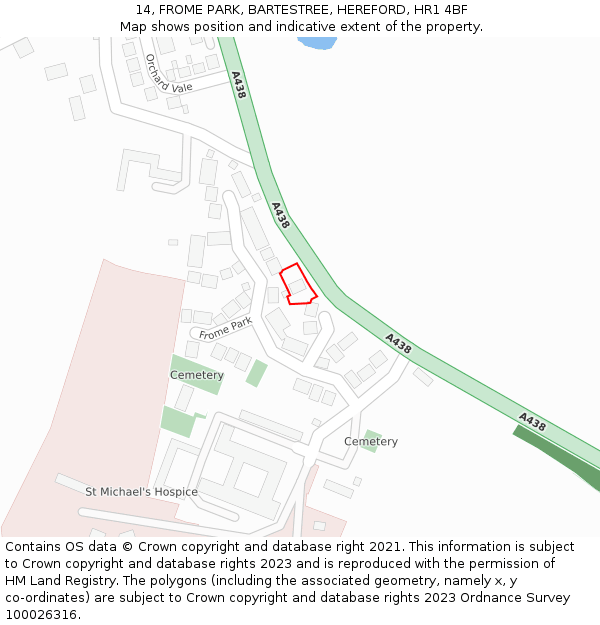 14, FROME PARK, BARTESTREE, HEREFORD, HR1 4BF: Location map and indicative extent of plot