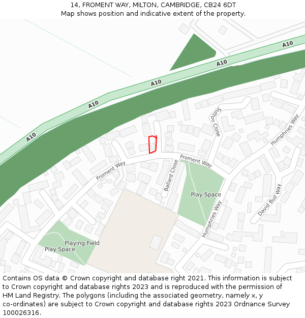 14, FROMENT WAY, MILTON, CAMBRIDGE, CB24 6DT: Location map and indicative extent of plot