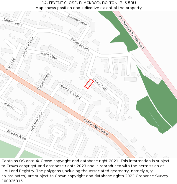 14, FRYENT CLOSE, BLACKROD, BOLTON, BL6 5BU: Location map and indicative extent of plot