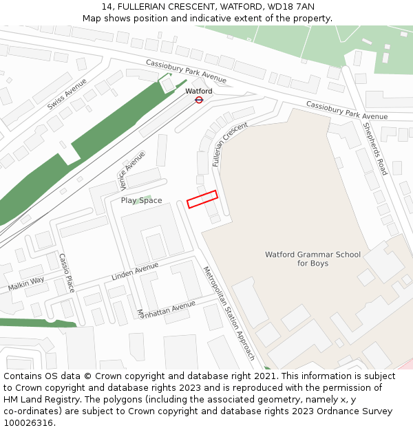 14, FULLERIAN CRESCENT, WATFORD, WD18 7AN: Location map and indicative extent of plot